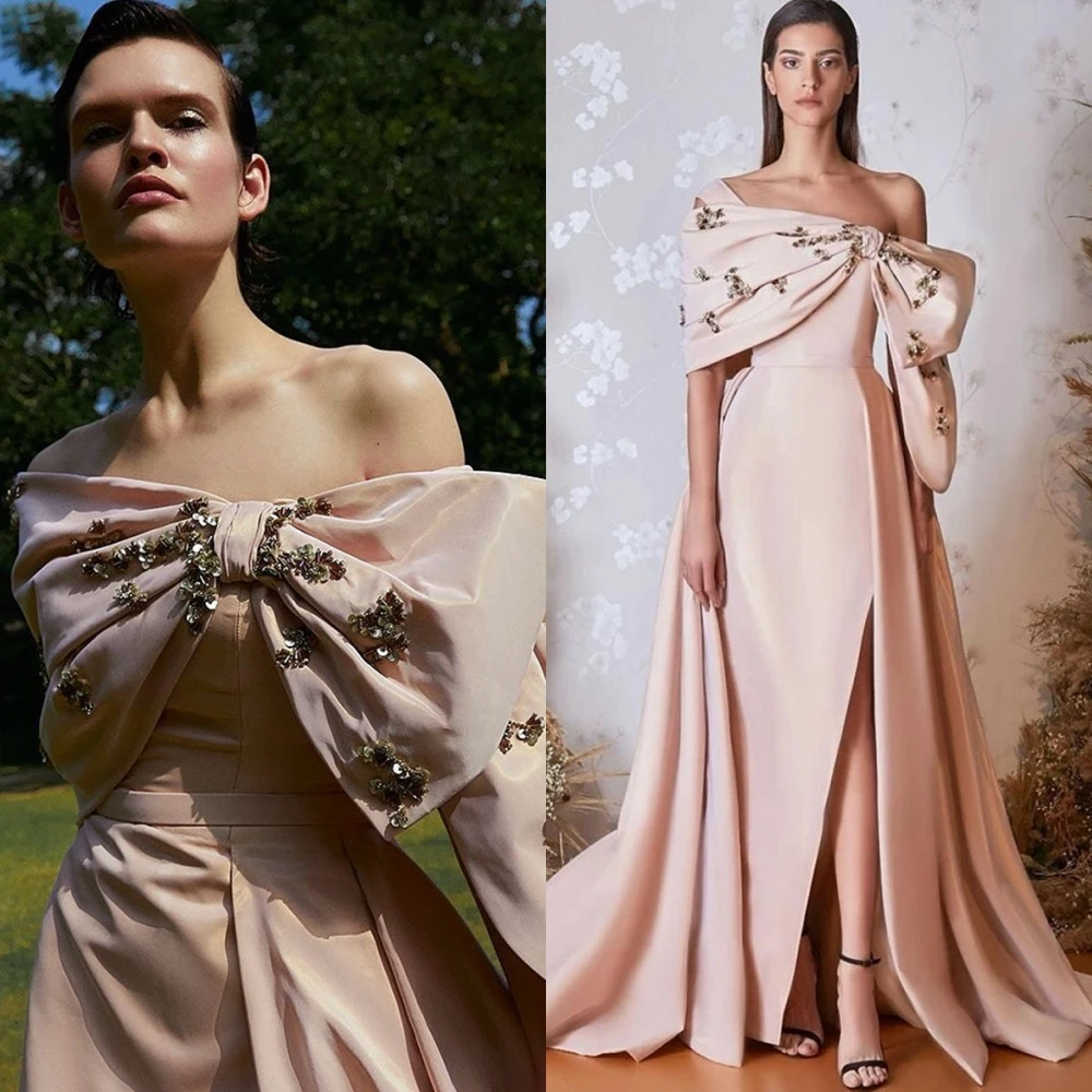 Customized Luxury Jersey Evening Dress Delicate One Shoulder Boat Neck Prom Dresses Temperament Flowers Special Occasion Gowns