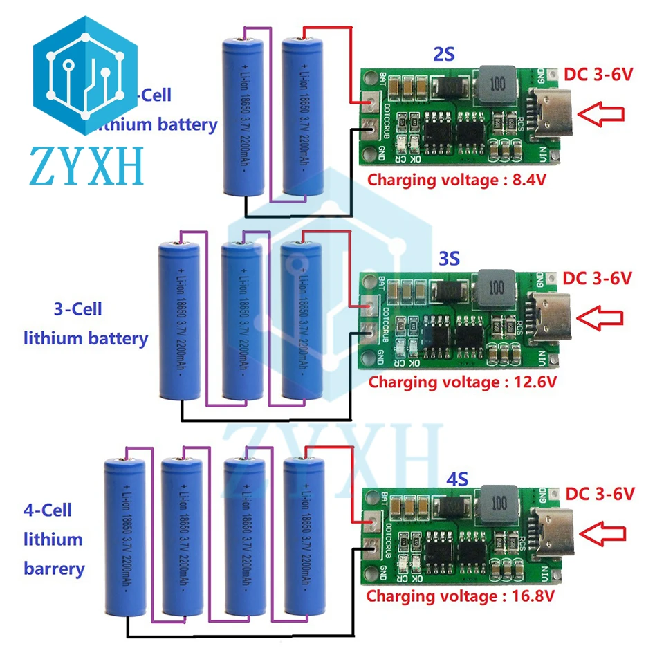 Type C BMS 2S 3S 4S 1A 2A 4A 18650 21700 3.7V Lithium Battery Charge Board Step-Up Boost Li-Po Polymer USB C To 8.4V 12.6V 16.8V