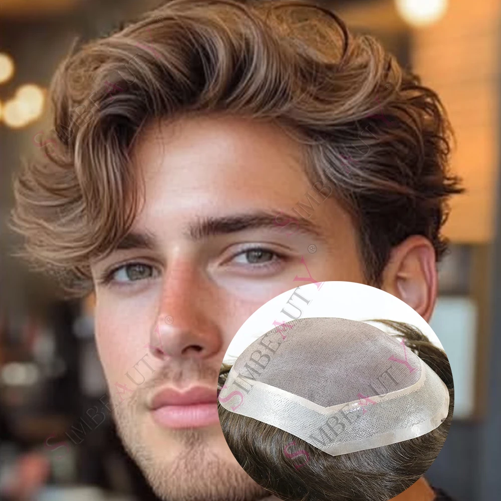 

Европейские 100% натуральные человеческие волосы, коричневые и светлые, мужские, 30 мм, волнистые, прочные, на моноленточной полиуретановой основе, система замещения волос для мужчин с выпадением волос