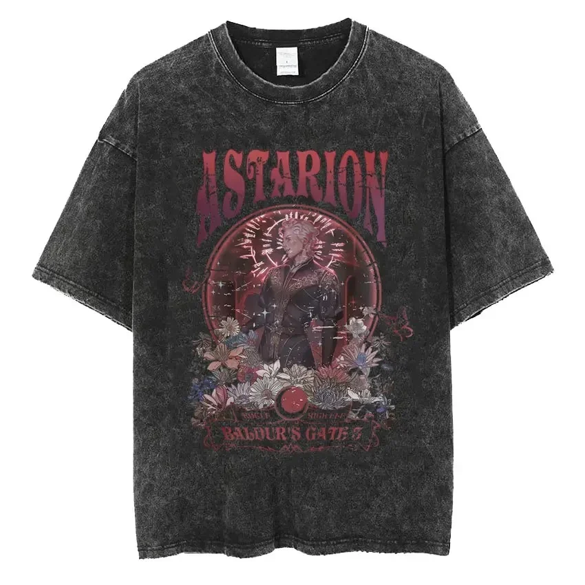 Astarion Girl Dinner Graphic T Shirt Baldurs Gate 3 Fan Gamer Washed T Shirts Women Men's Vintage Gothic Cool T-shirt Streetwear