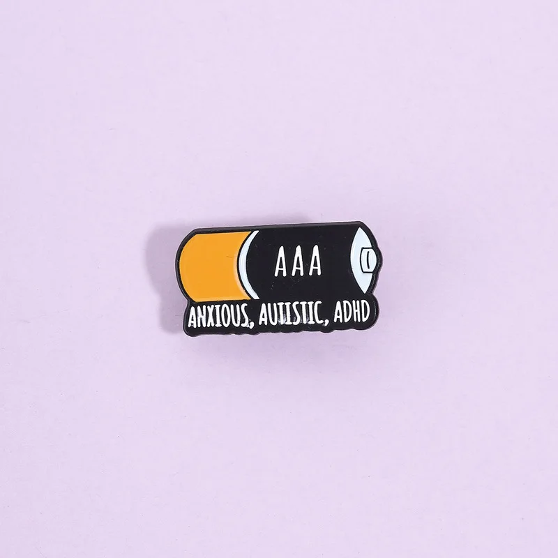 Creative cartoon battery shaped metal Enamel Pins ADHD phrase Brooches Clothes Lapel Badges Punk Jewelry Gift For Friends