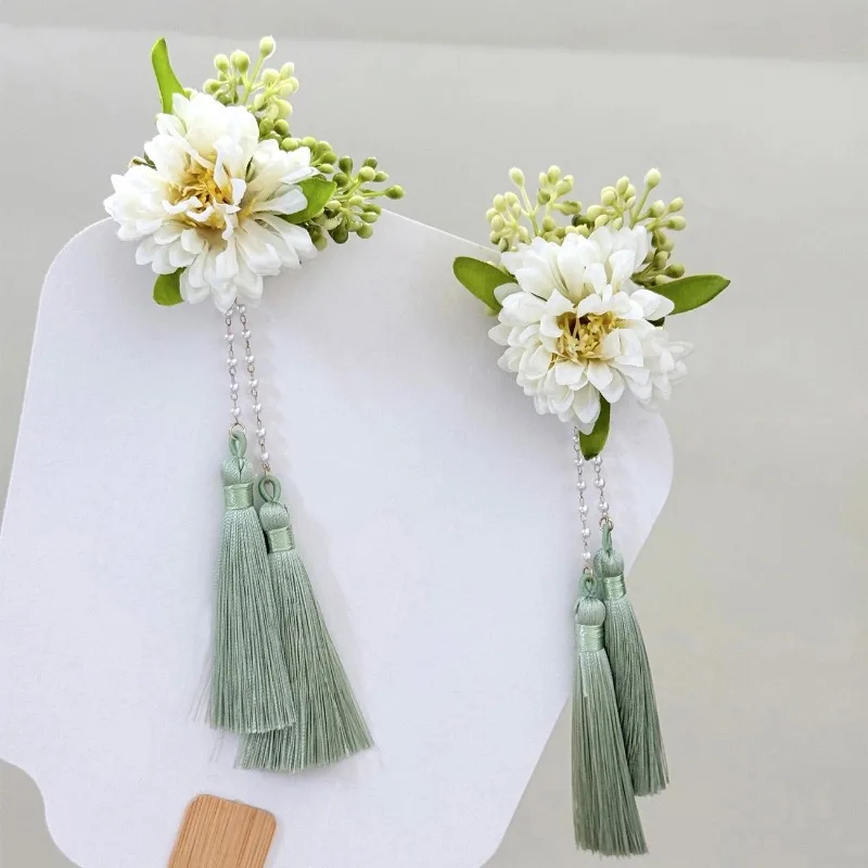 Aksesori Rambut Kimono Asli Jepang Hiasan Kepala Anak Perempuan Imut Kawaii Klip Rambut Rumbai Bunga Klip Sepasang Lolita