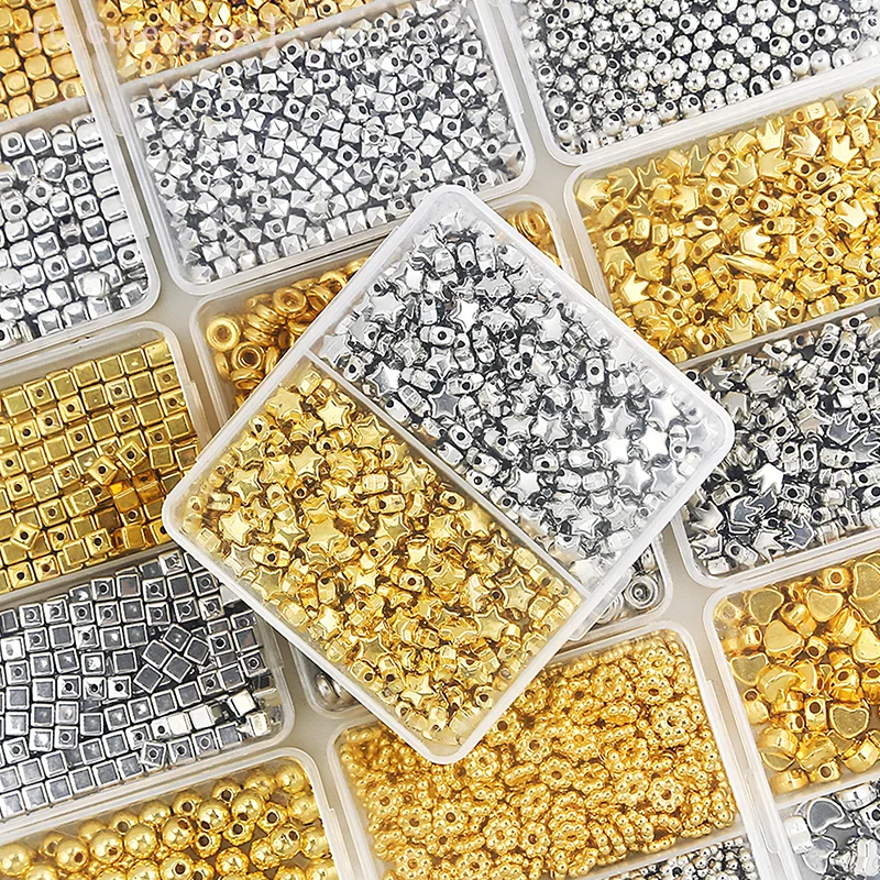 

200PCS 6MM Snowflake Gold/Silver Plated CCB Spacer Loose Beads DIY Set Box For Bracelet Necklace Jewelry Making Accessories