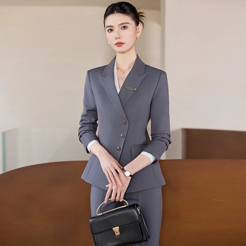 Tailleur pantalone formali in tessuto di alta qualità Autunno Inverno per le donne Abbigliamento da lavoro professionale con pantaloni e giacche Cappotto Blazer