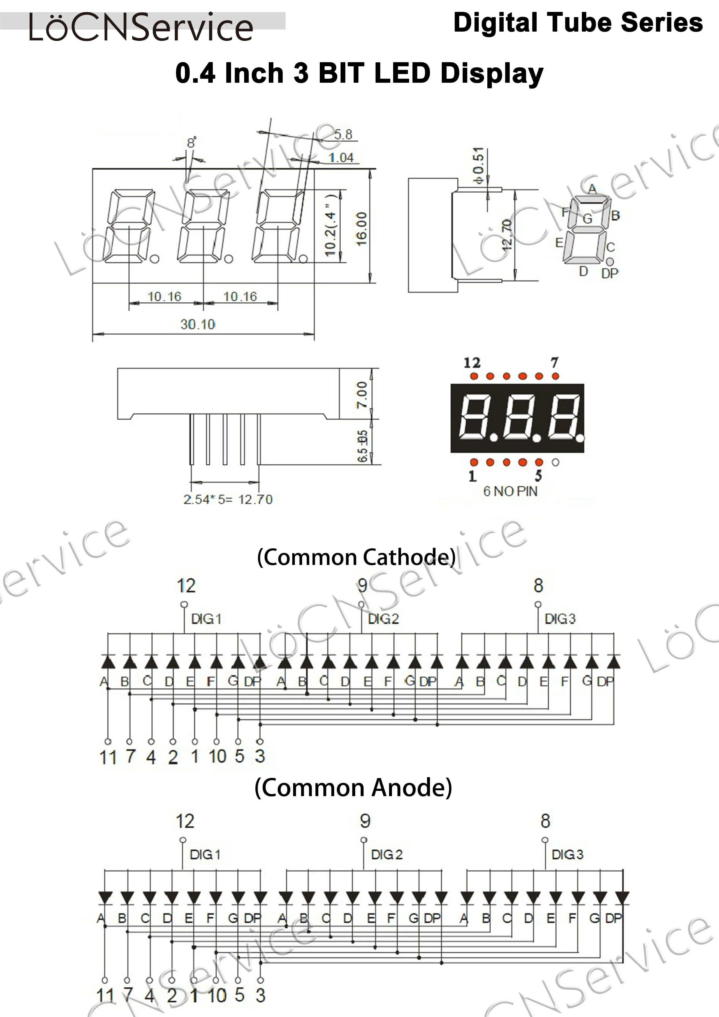 Locnservice-LEDディスプレイ,3ビット,0.4インチ,赤,黄色,緑,青,白のロマンス,7セグメント,0.4インチ,30個