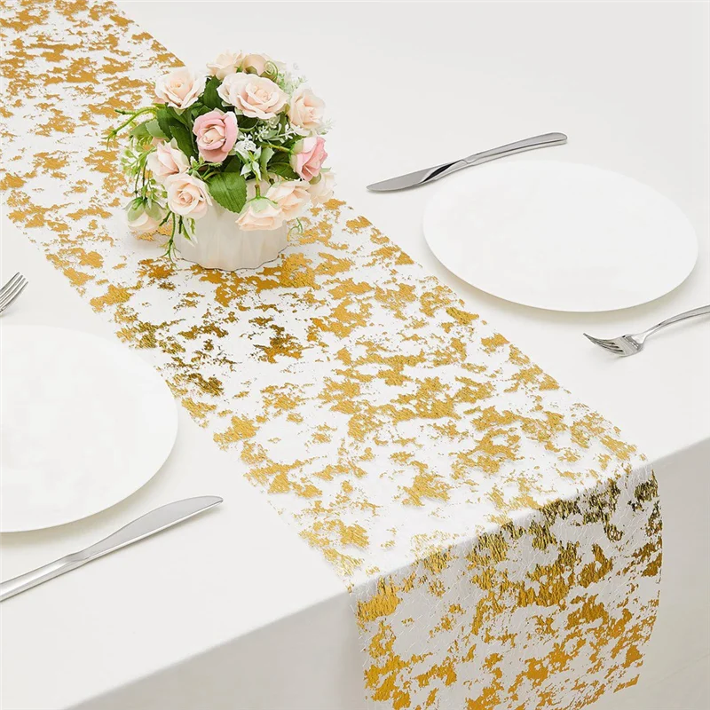 Gold Table Runner Glitter Metallic Thin Mesh Table Runner Sparkly Table Decorations for Wedding, Bridal