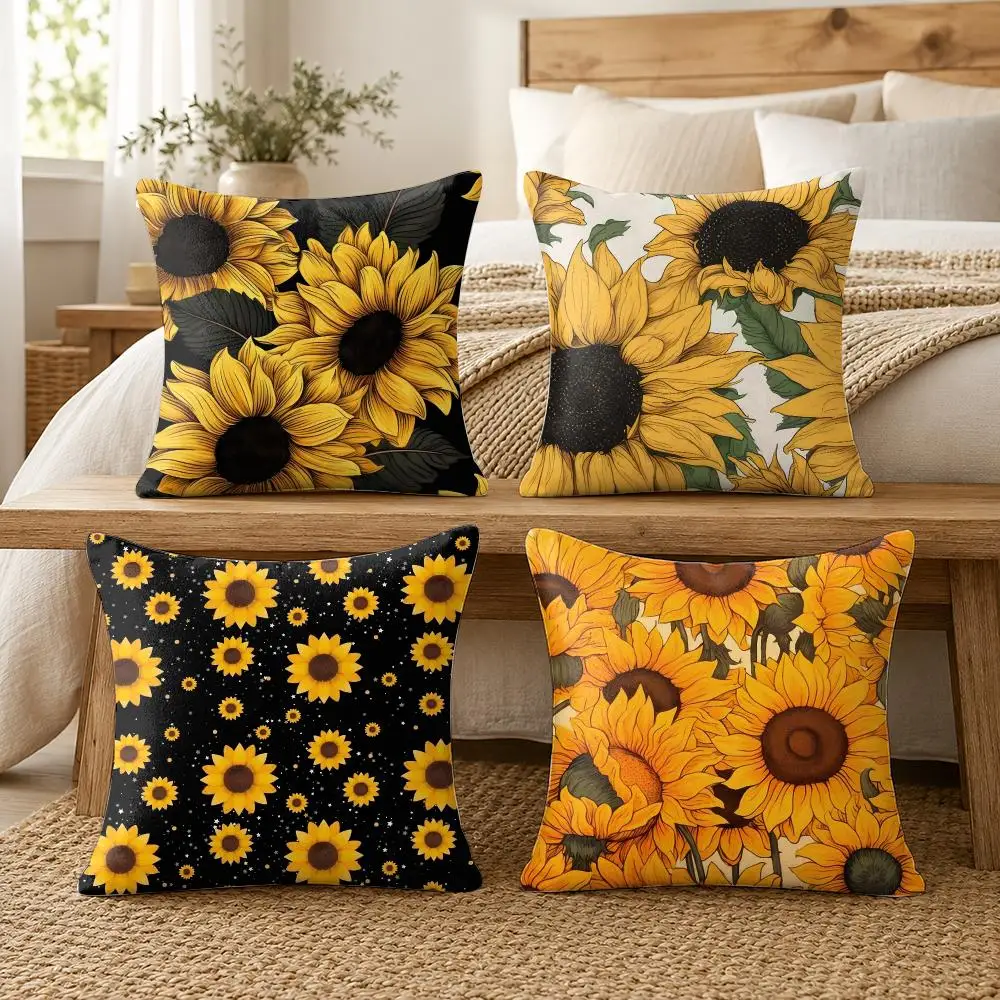 Classic Trend Sunflower Cushion Cover Silky Short Plush Invisible Zipper Dustproof Sofa Pillow Case For Home Decor