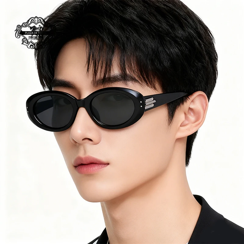 GM Oval Sunglasses Unisex TR90 UV400 Black Grey C1 display picture 3