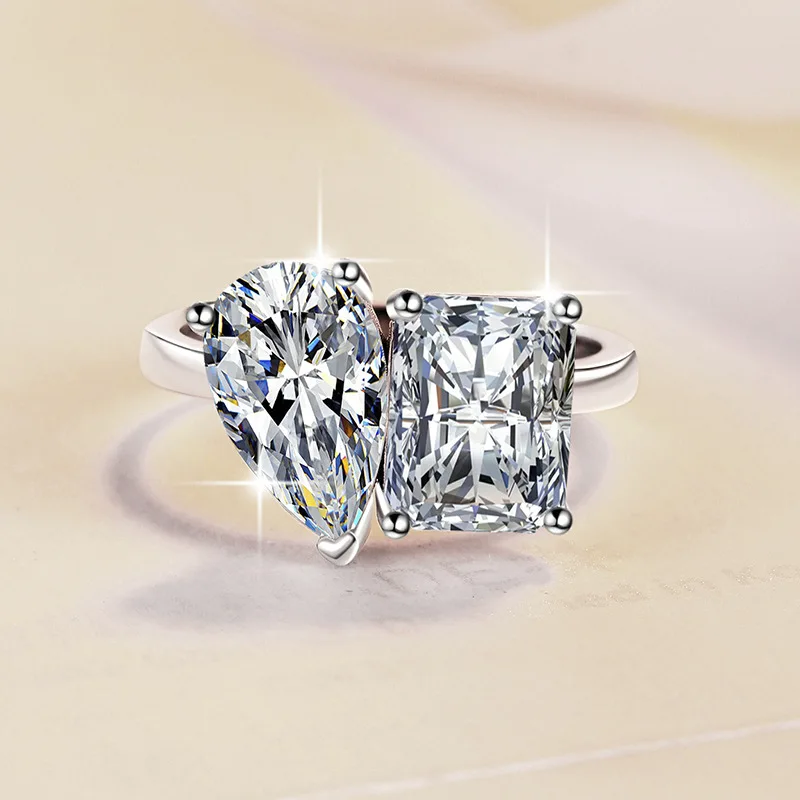 

Женское кольцо с двумя камнями PT950 Платина Муассанит 3Ct*3ct - Романтические двойные камни, 3Ct*3ct блеск, устойчивая к тарению платина