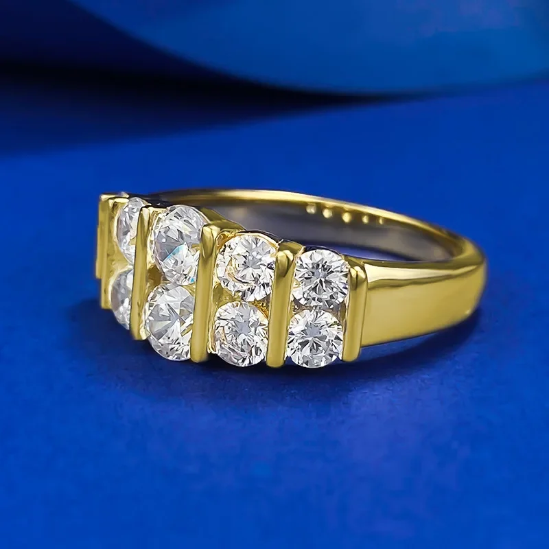 New S925 Silver Plated Gold European and American Style Fashion Double Row Diamond Ring Ring with Zircon Stone Ring