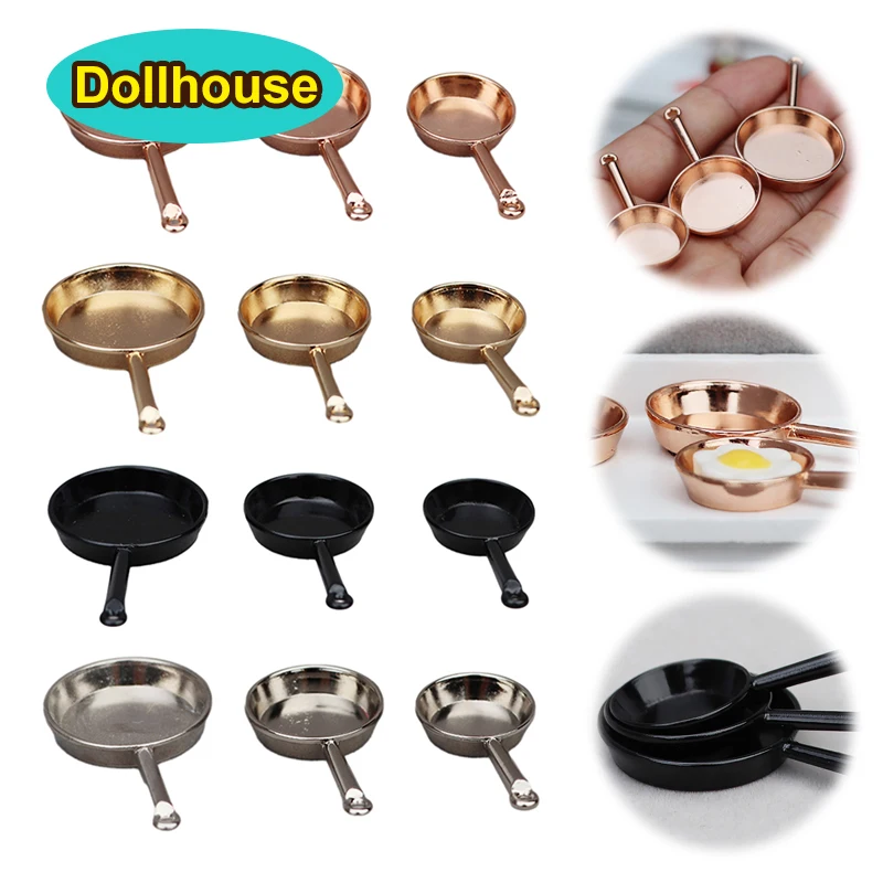 1 conjunto 1:12 casa de bonecas em miniatura frigideira caçarola metal panelas cozinha modelo decoração brinquedo casa boneca acessórios