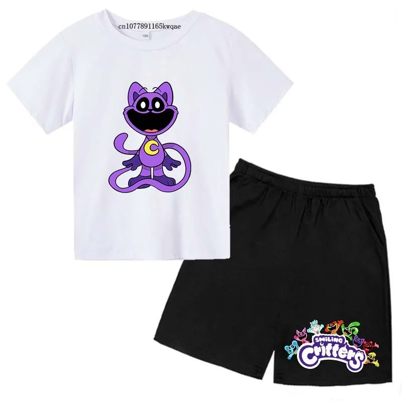 Smiling Critters Cartoon Print Kids Summer Cute 2pcs Soft T-shirts+Pants Suits 2-13Years Boys Girls Casual Sets Children Clothes