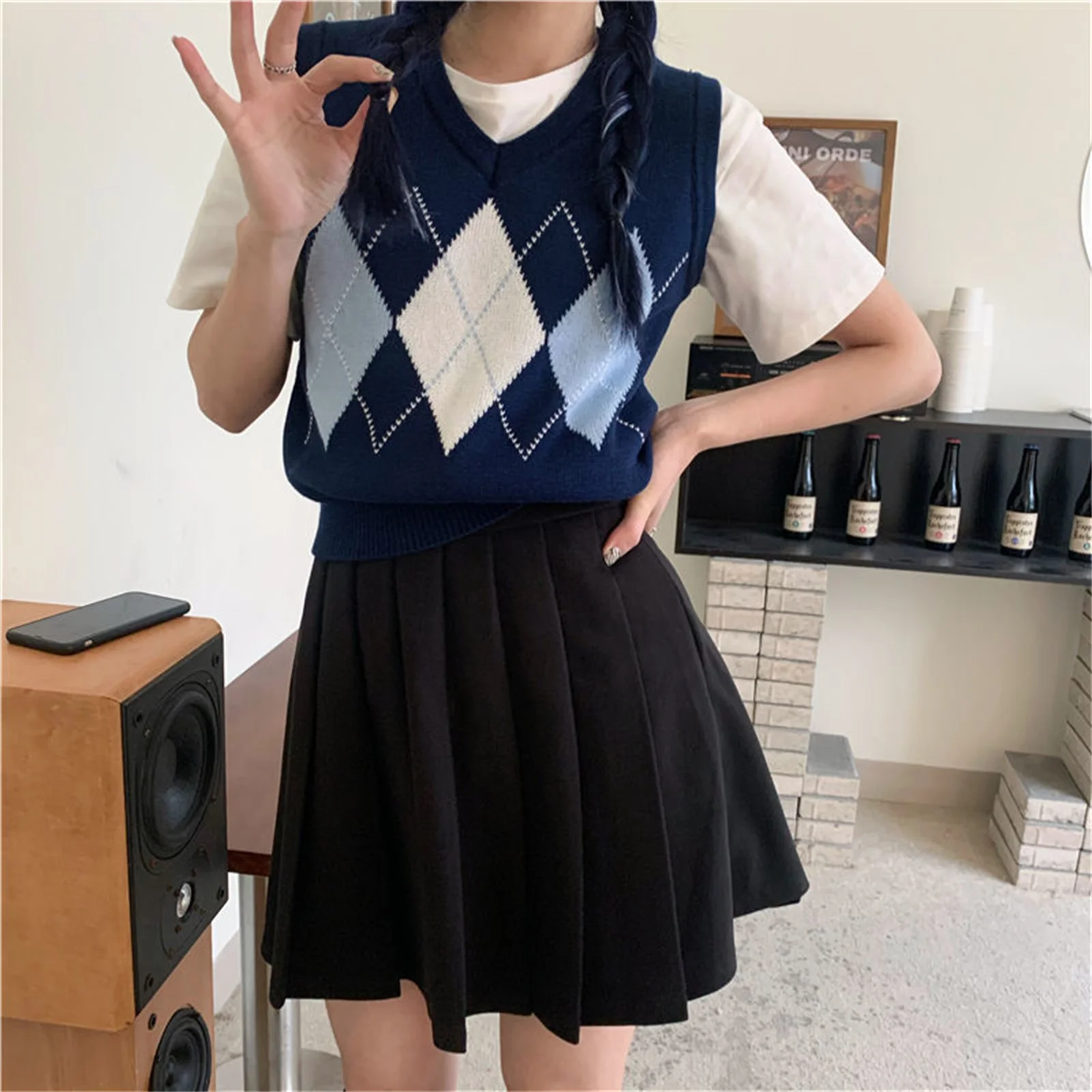 Cardigans Women Fashion  Knits  Diamond pattern Sleeveless Vest