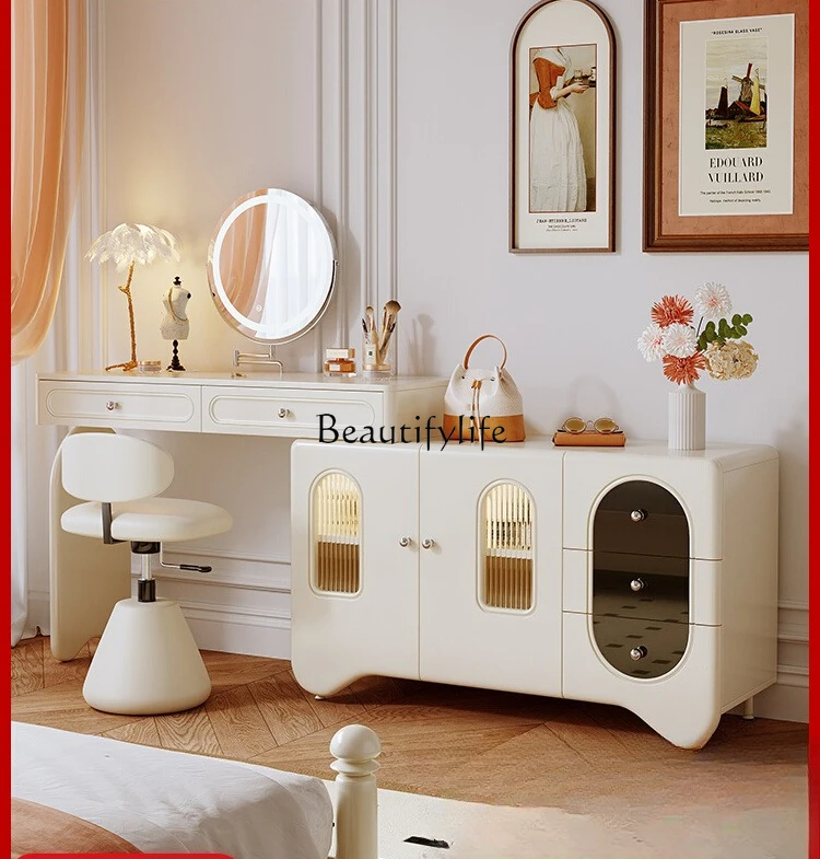 

*Dresser, chest, integrated French cream style solid wood corner makeup table, simple and modern