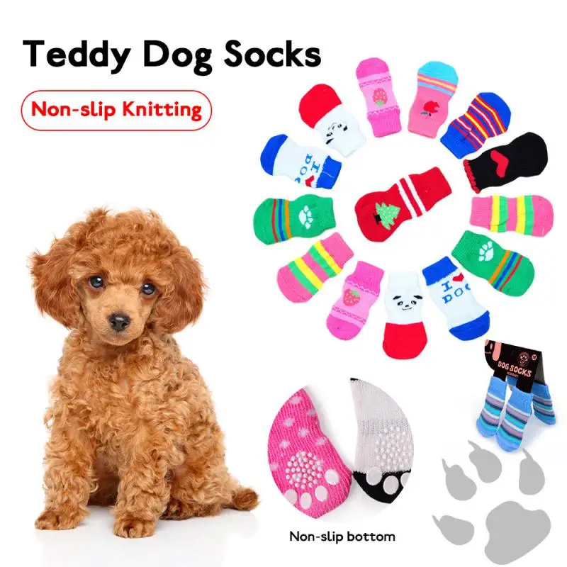 Pet Socks Anti Slip Dog Socks Knitted Cartoon Puppy Shoes Breathable Sock Cat Shoes Dog Clothes Pet Products Dog Accessories