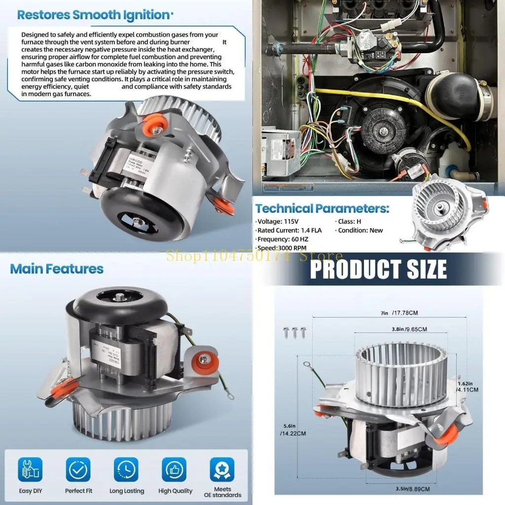 

HC21ZE122A Вентиляторный двигатель для вентилятора в сборе 115 В 1.4FLA 60 Гц 3000 об/мин Замена печи из нержавеющей стали Лидер