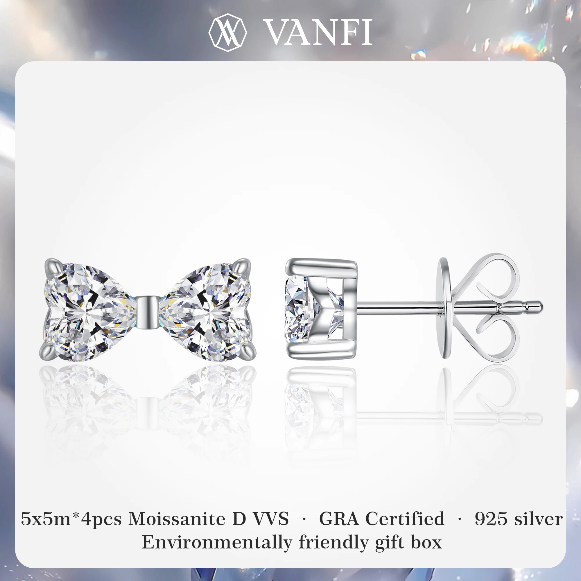 

Kfvanfi lab moissanite D VVS certified s925 sterling silver heart bow women's earrings plated with 18K white gold luxury jewelry