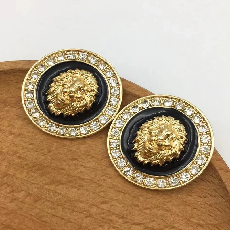 Lion Head Black Enamel Post Earrings For Women Vintage Classic Designer Style Fashion Jewelry Wholesale Accessories Gift 2023669