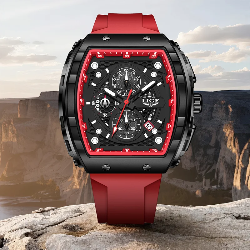 LIGE New Military Men Watch Original Luxury Sports Calendar Quartz Watches Waterproof Chronograph Man Watch Silicone Strap Clock
