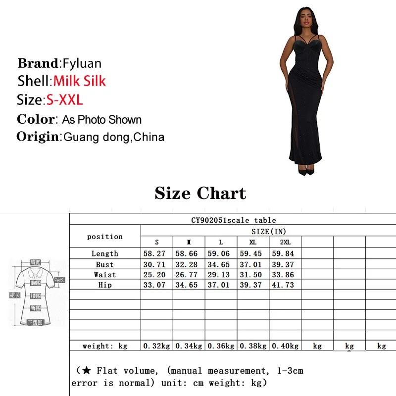 فستان عشاء أسود نحيف للنساء فستان طويل مثير أنيق بحمالات فستان ذيل السمكة الماسي الساخن موضة بقماش شفاف فستان ماكسي للسيدات #4