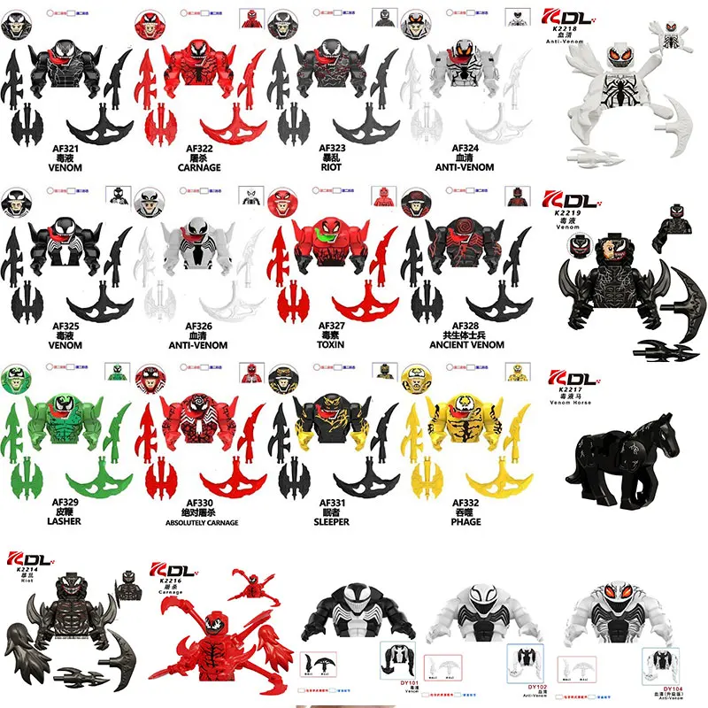 Juego de 12 piezas de superhéroe Marvel, anime Venom Slaughter Serum, bloques de construcción, muñecos de ensamblaje, juguetes, regalos para niños