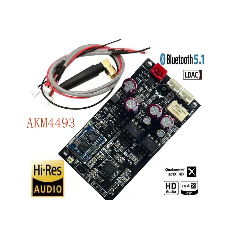 QCC5125 + AK4493 Bluetooth 5.1 Placa de decodificação de recepção sem fio Dual OP AMP Suporte LDAC/APTX 24bit/96Khz