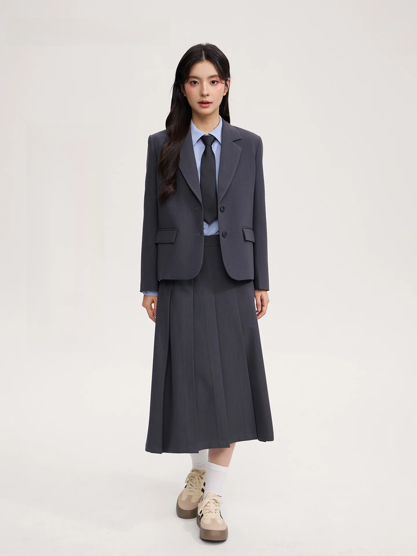 

Good Young ey ort Suit Top with Pleated Skirt for Women Commute Interview Busin Discussions College Sle All Match