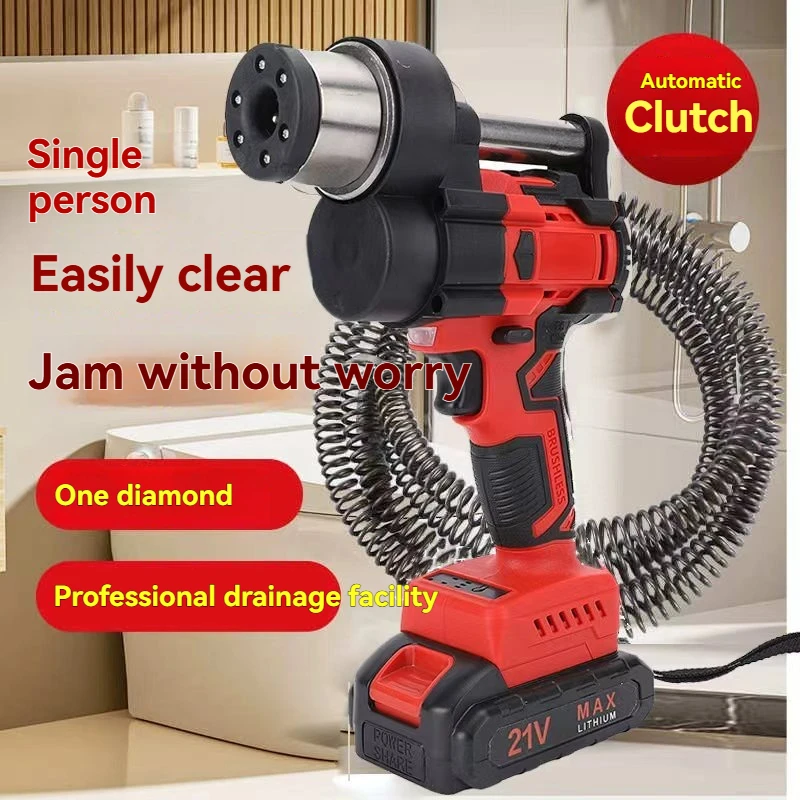 Brushless Electric Sewer Dredger, Flexible Spring Pipe Unclogging Tool for Home Kitchen Sink and Toilet Drain