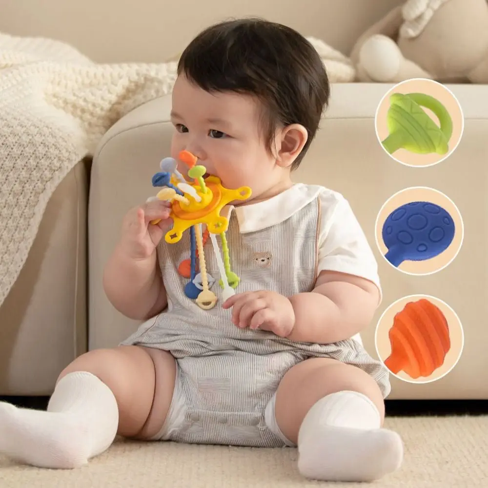 PP bebê sensorial montessori brinquedos agarrar bola de silicone macio puxar corda brinquedo aprendizagem precoce potável infantilmastigável mordedores brinquedos