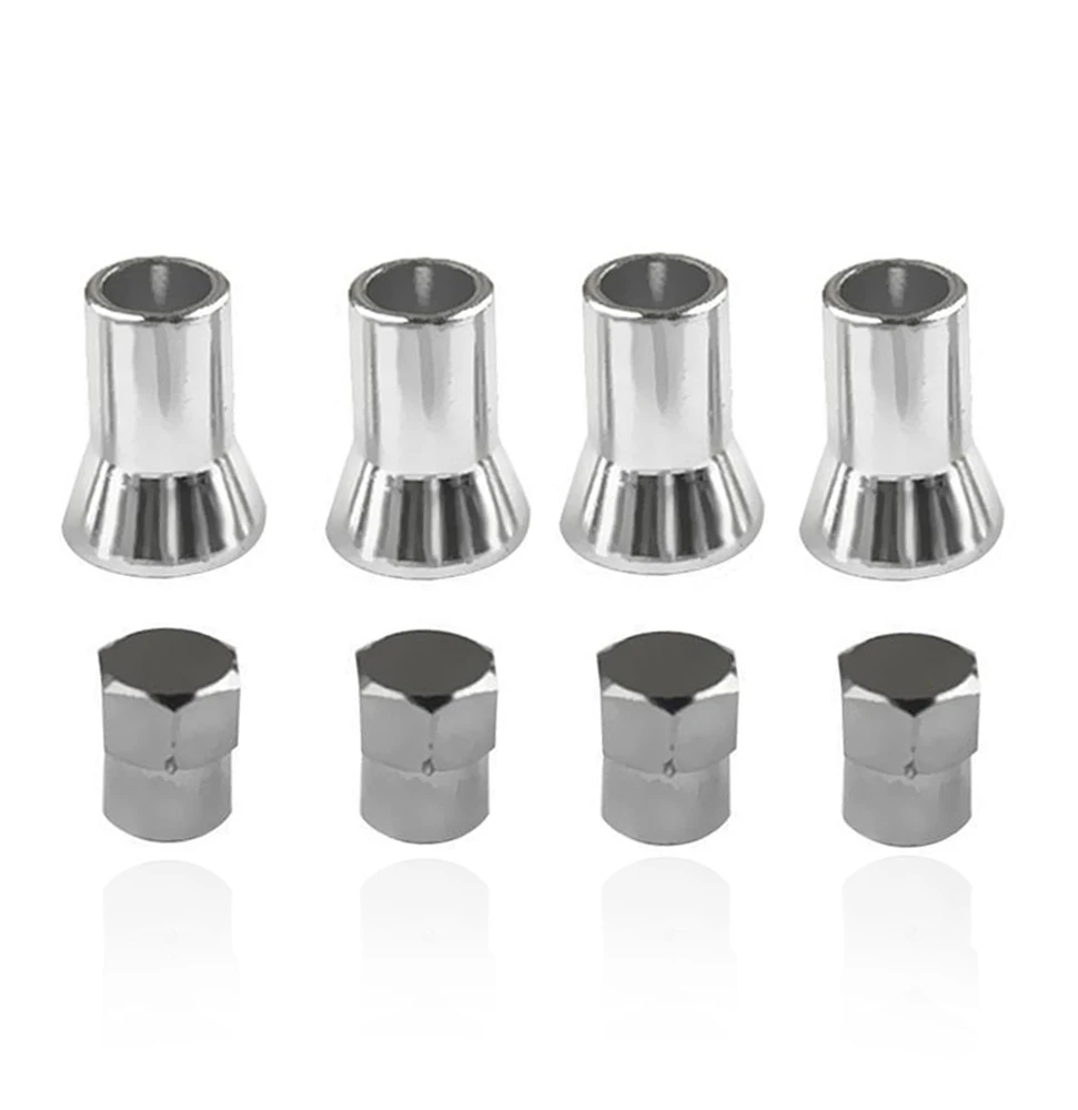 

4 Sets Aluminum Alloy Valve Stem Horn Cap Silver Car Wheels Tires Tyre Hex Caps with Sleeve Car Exterior Accessories Valve Caps