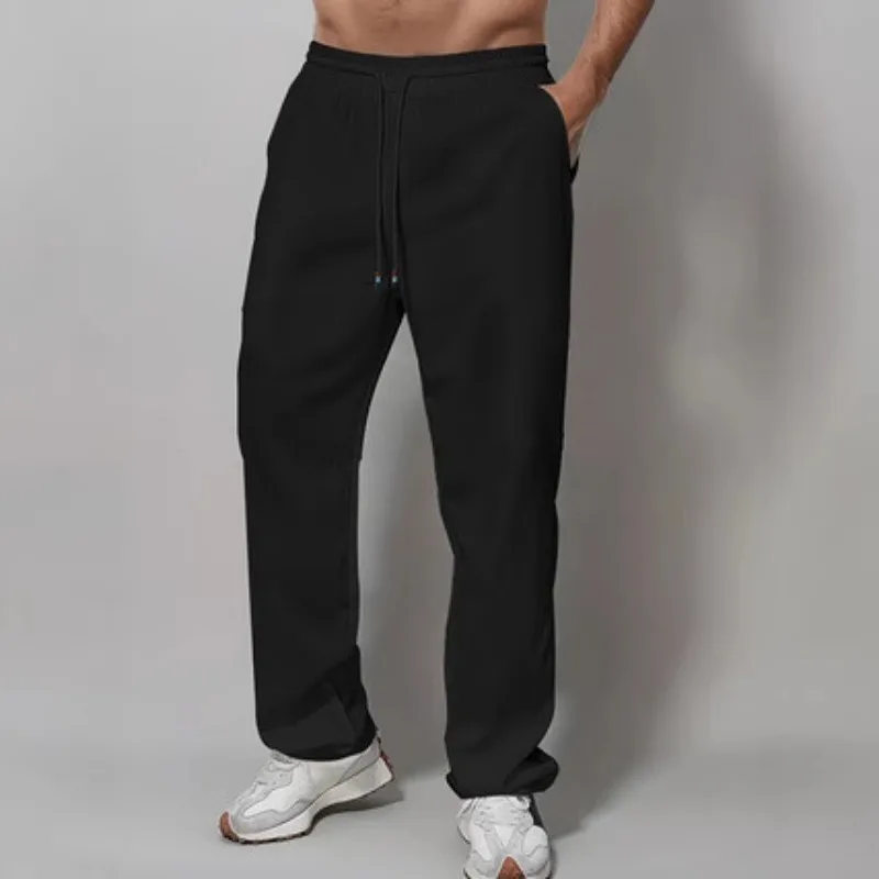

2025 new men's spring, summer, autumn and winter straight drawstring sports casual pants, white and blue pants in various colors