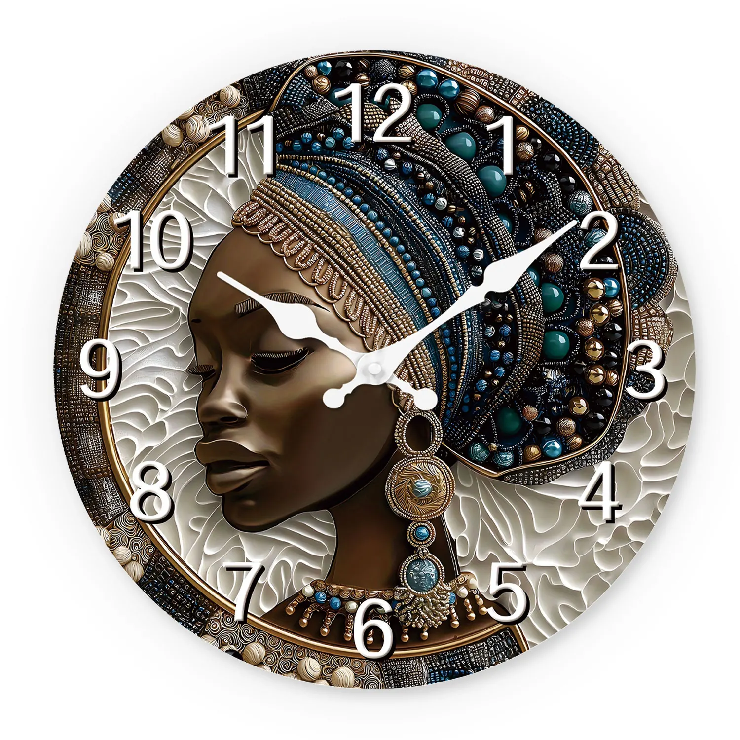A Piece of Artistic and Unique African Tribal Woman Wooden Wall Clock for Living Room, Bedroom, Kitchen, Home Decoration, Silent Quartz Clock, Holiday Gift, 10 Inches, 12 Inches 14inch 16inch (Battery Not Included)