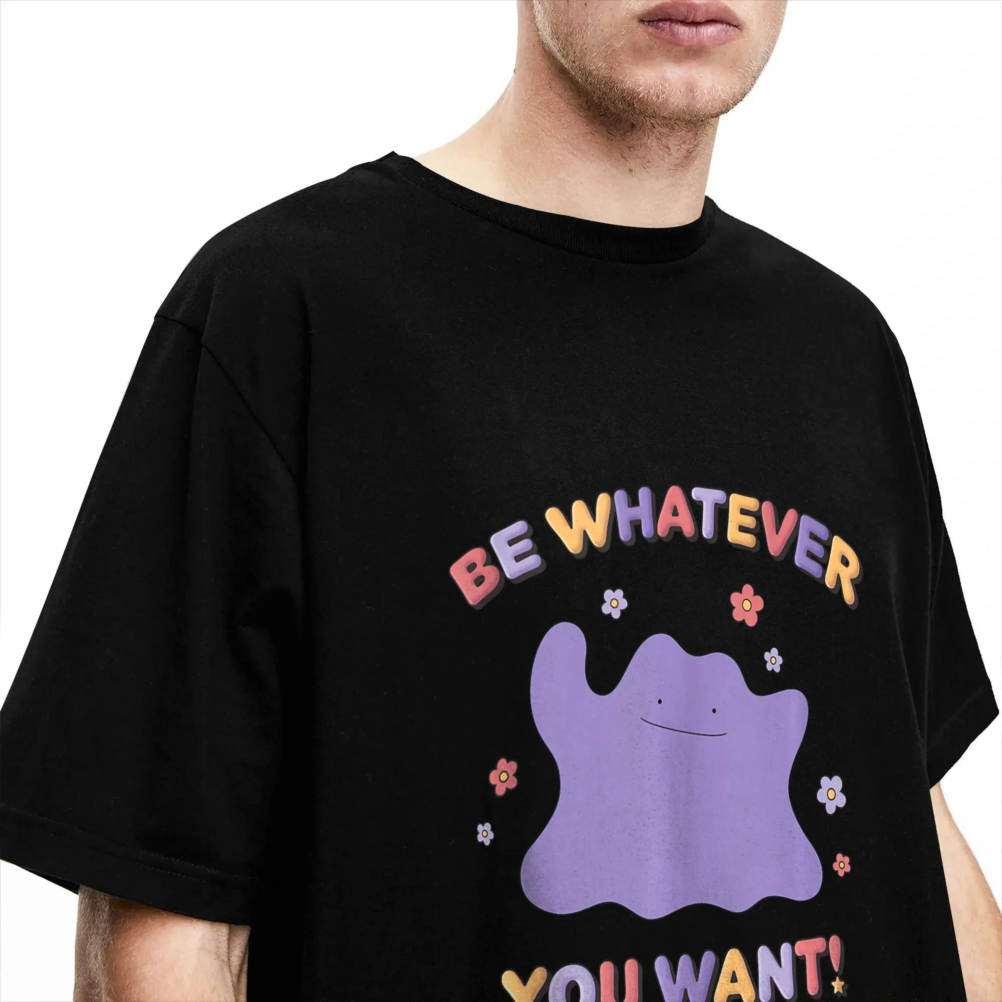Be Whatever You Want Ditto Baumwoll-T-Shirt für Herren, Sommer, Y2K, lässige T-Shirts, Hippie-T-Shirts, übergroße Freizeitkleidung – Detail 3