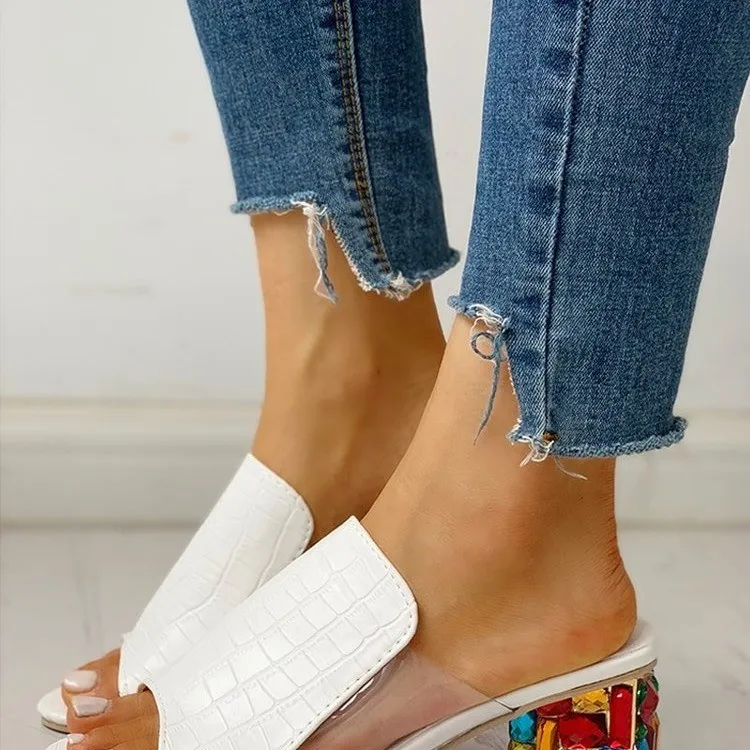 Women Slippers Summer Wide Strap Colorful Square Heel Sandals Casual Outdoor Flats Slippers Summer Peep Toe Going Out Slides