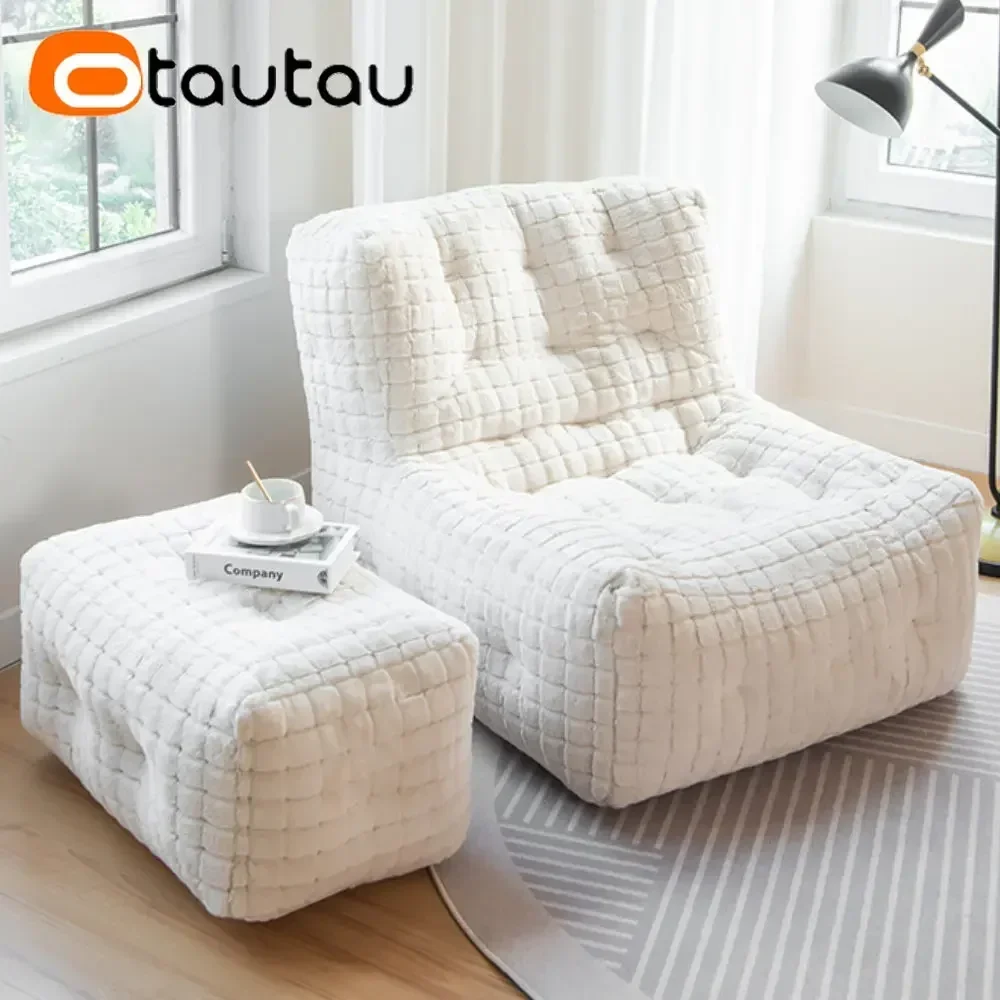 OTAUTAU-PUF de piel sintética de conejo para sofá cama, puf con relleno, Chaise Lounge, reclinable, otomano, SF055