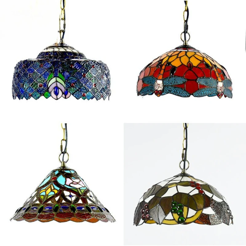 Retro Tiffany Style Colorful Glass Pendant Light LED Bedroom Bedside Bar Counter Restaurant Balcony Creative Decor Hanging Lamps