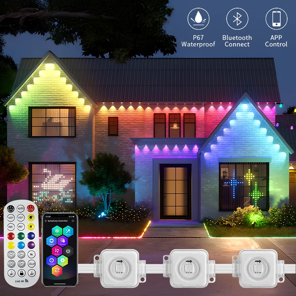 New Outdoor Smart Eaves Light RGB Magic Color Atmosphere Light Bluetooth APP Control Outdoor Eaves Lighting Decorative Light