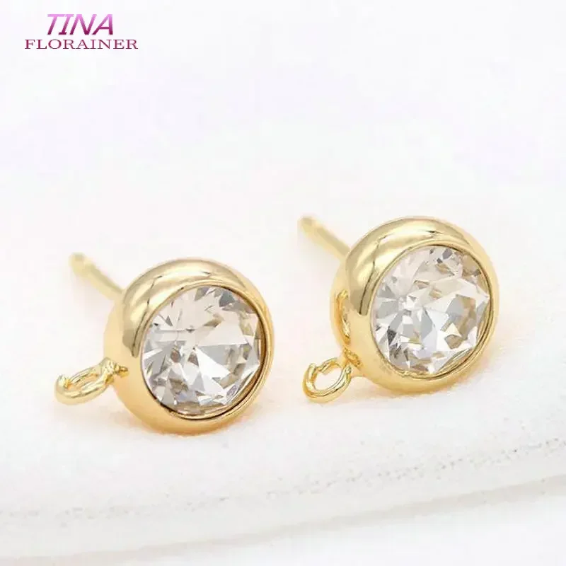 14K Gold Color Plated DIY Making Earring Findings Luxury Shiny Zircon Stud Earrings Fittings for Jewellery Accessories