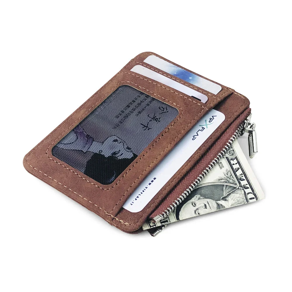 Hot Sale Mini Men Leather Wallet With Coin Pocket Small Credit Card Holder Slim Zipper Money Bag Purse For ID Bank Card Case