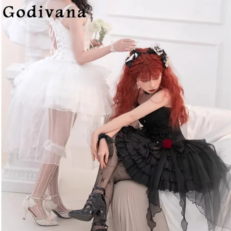 

Spring Summer New Elegant Lolita V-neck High Waist Princess Jsk Suspender Dress Versatile Age Reduction Party Cake Dresses