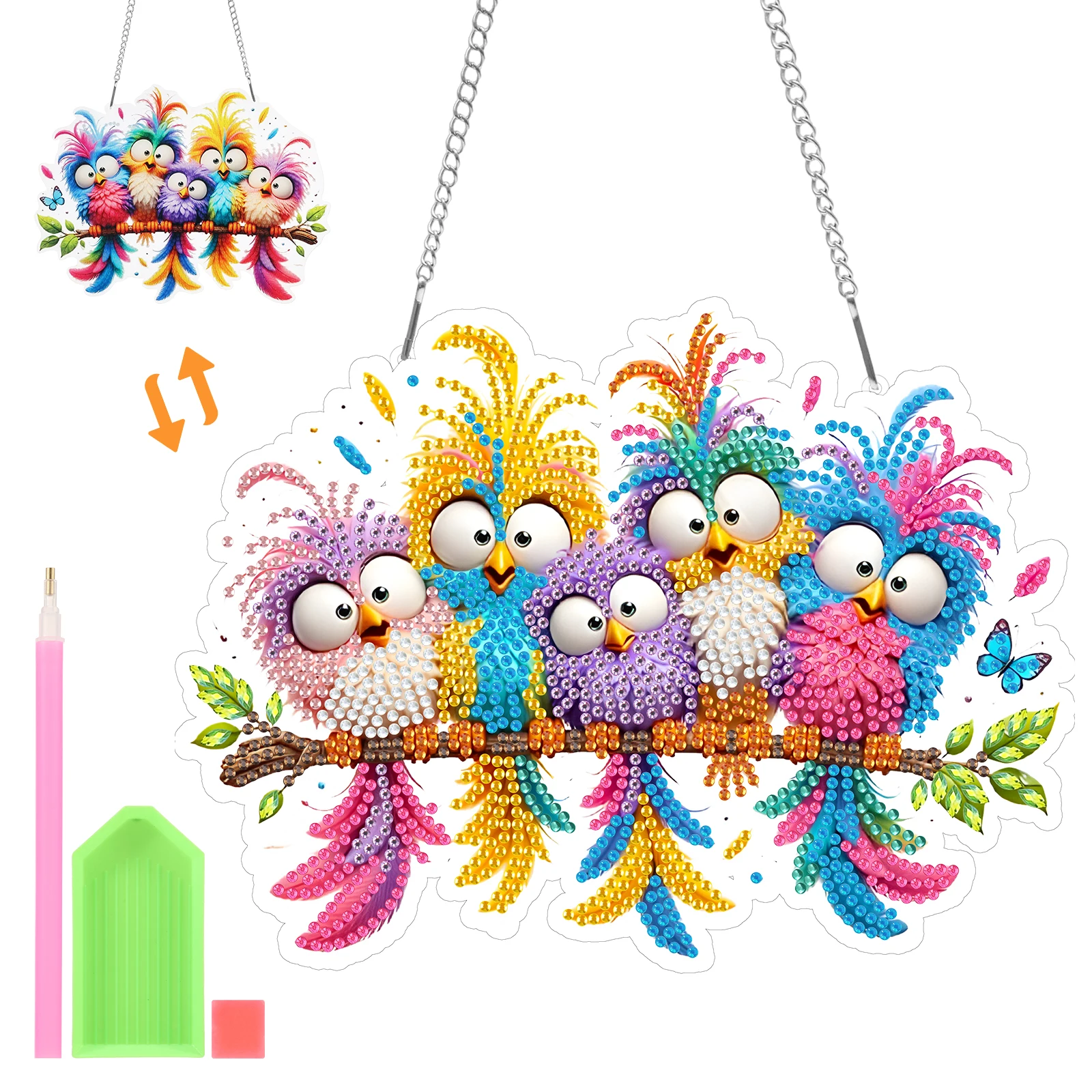 Bird Shaped Acrylic Diamond Arts Hanging Kit Double-sided DIY Special Rhinestone Arts Pendants Balcony Window Hanger Board Decor