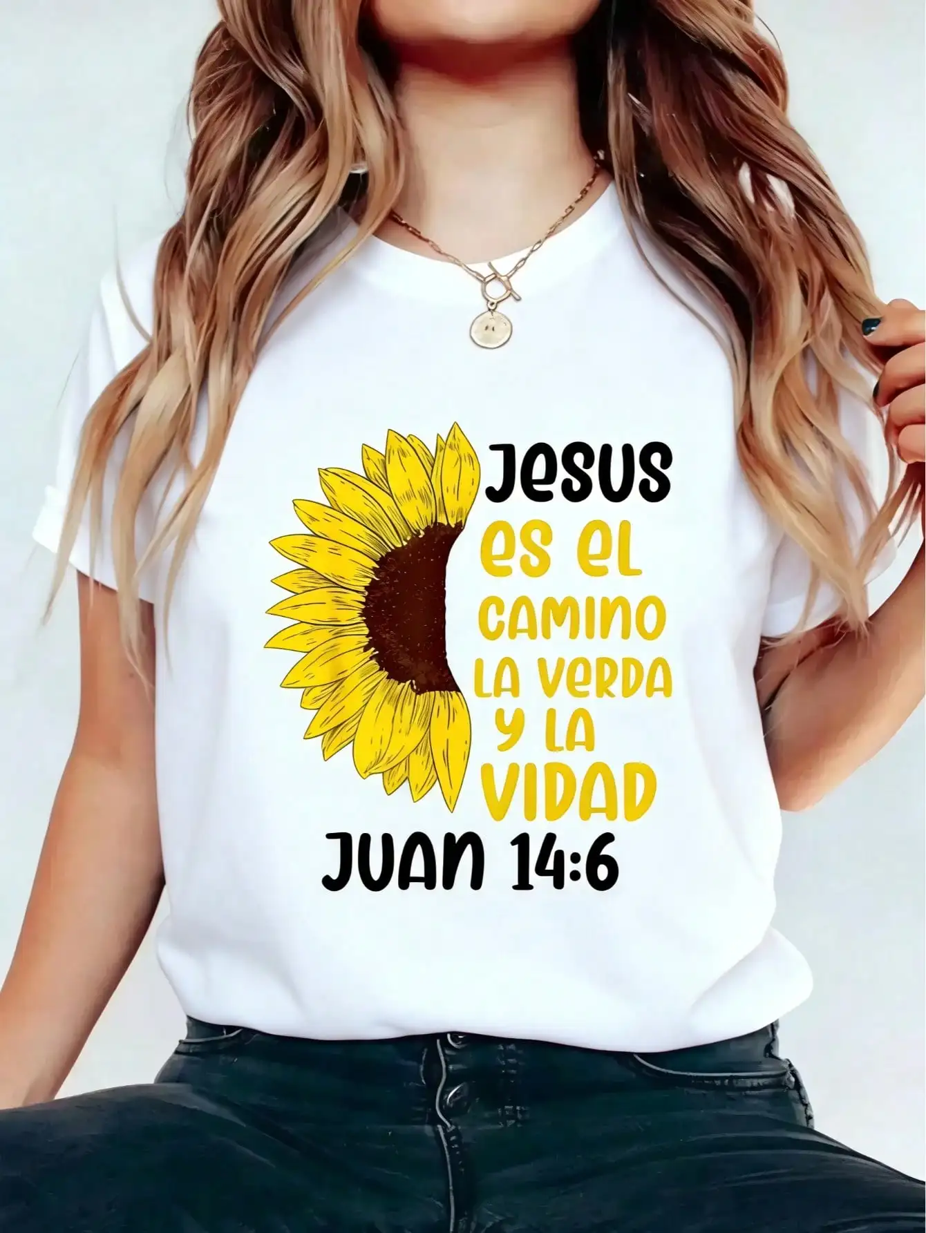 Loose Plus Size Camiseta Cristiana En Espanol Versiculo Spanish Christians Cotton T-Shirt Cotton Graphic Tee For Women