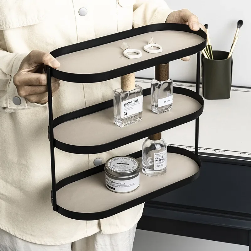 Light Luxury Metal Wrought Iron Storage Rack, Multi-layer Organizer for Cosmetics Jewelry Accessories, Modern Desktop