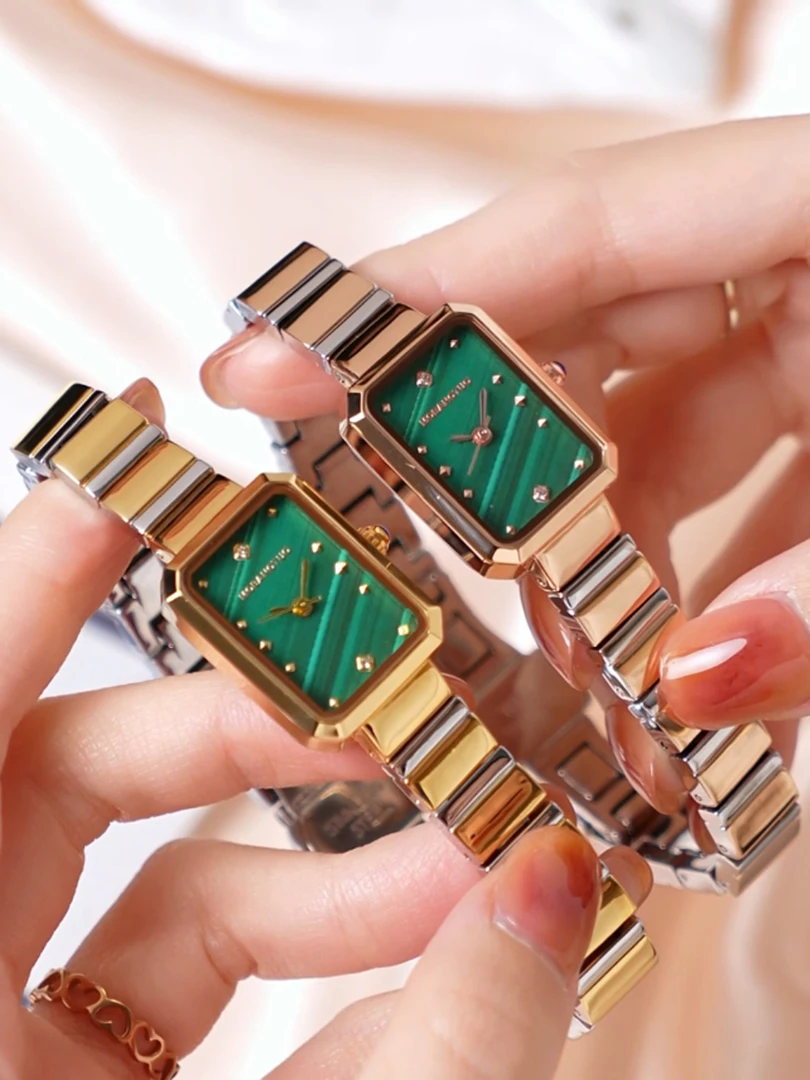 Women Quartz Watch Luxury Clock Fashion Gold Rectangle Green Dial Vintage Diamond Orologio Retro Classic Reloj Ladies Wristwatch