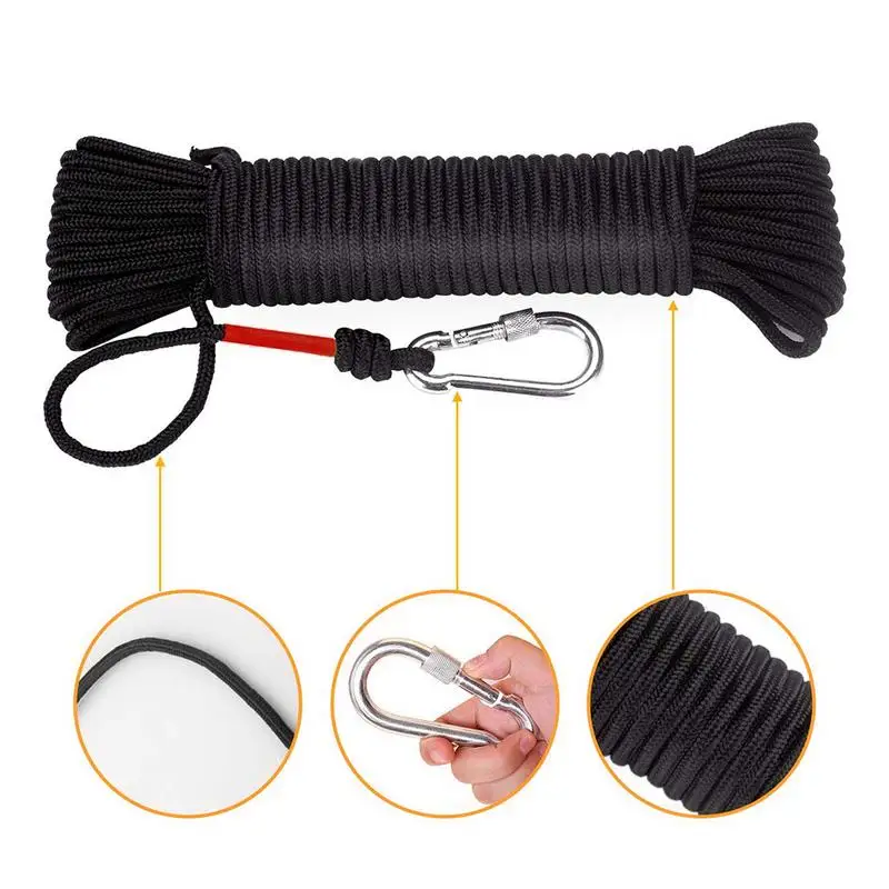 Emergência Nylon Escape Rope, Escalada Buckle, ímã, resgate, segurança, corda de pesca, acampamento ao ar livre, 8mm Comprimento, 20m Comprimento