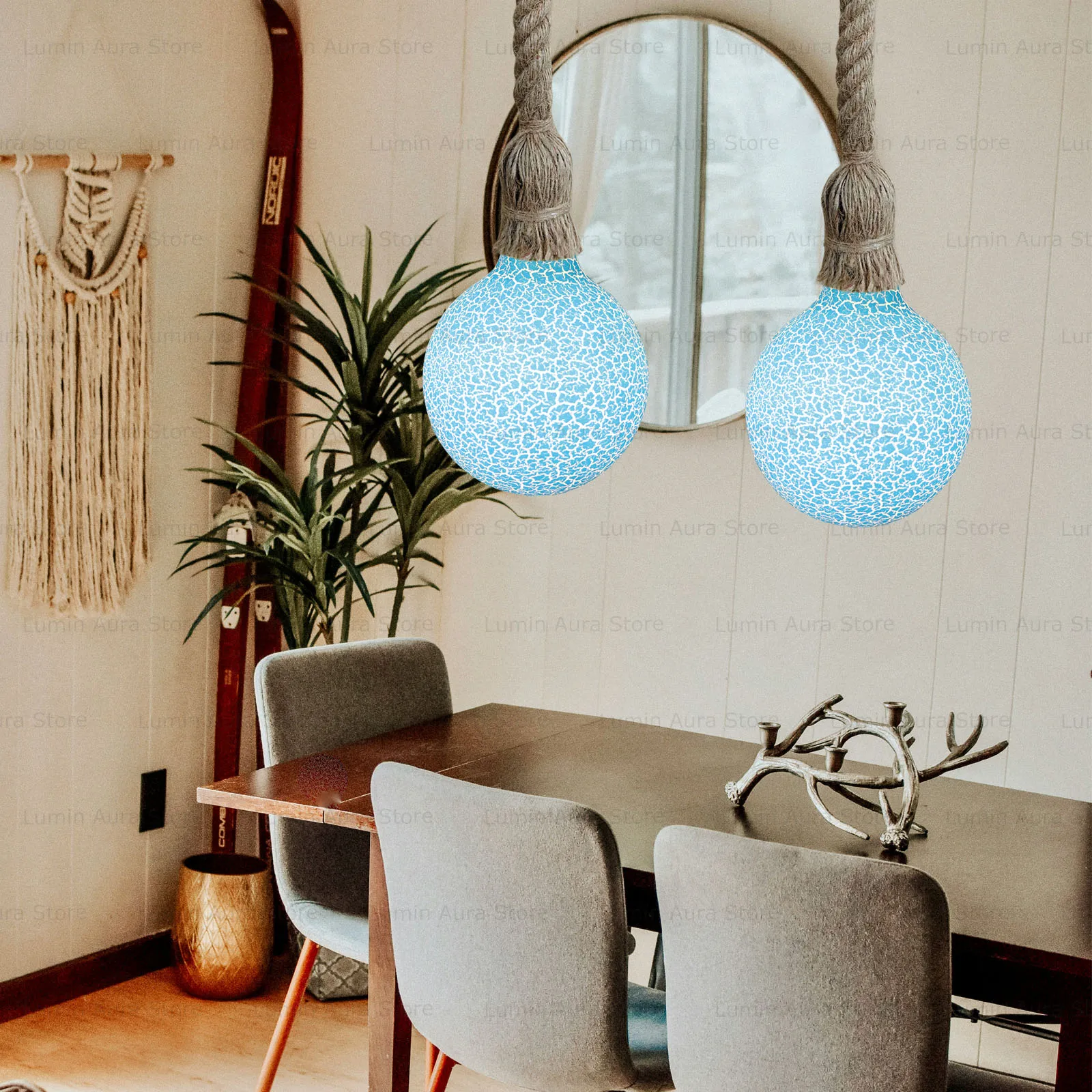 

E27 Pendant Light Explosion Blue Cracks Lamp 220V 4W Home restaurant Art Studio Decoration LED Hanging Wire Lamp Candle Bulb