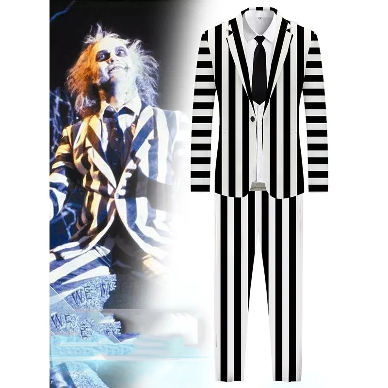 

Movie Beetle Cos Juice Michael Keaton Cosplay Costumes Anime Stripes Suit Cos Punk Halloween Costumes for Women Men Cosplay