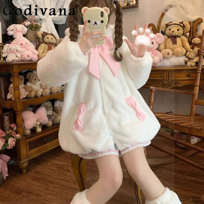 سترات بقلنسوة على شكل رسوم كرتونية لطيفة للخريف والشتاء للنساء سترة سميكة دافئة من القطن القطيفة معطف للفتيات سترات قطنية يابانية حلوة #1