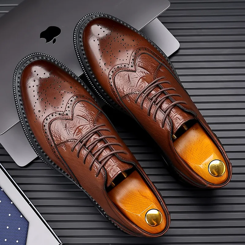 Quality Square Heel Brogues Oxford Shoes Men's Dress Shoes 2026 Handmade Genuine Leather Shoes Man Decent for Office Business