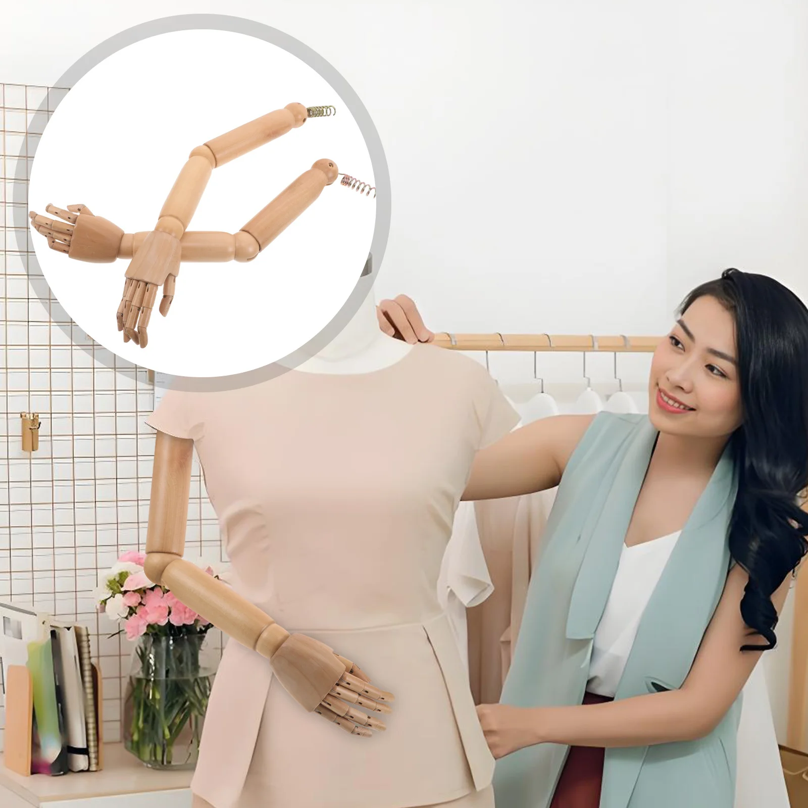 

1Pair Wooden Mannequin Arm Natural Wood Realistic Poseable Flexible Joint Artist Arm Replacement for Jewelry Display Drawing